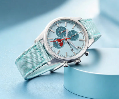 BERNY Chronograph Watch for Men/Women 37mm Dial Woven Fabric Sapphire AR Coated 5ATM Fashion Sport Calendar 316L Couple Watch