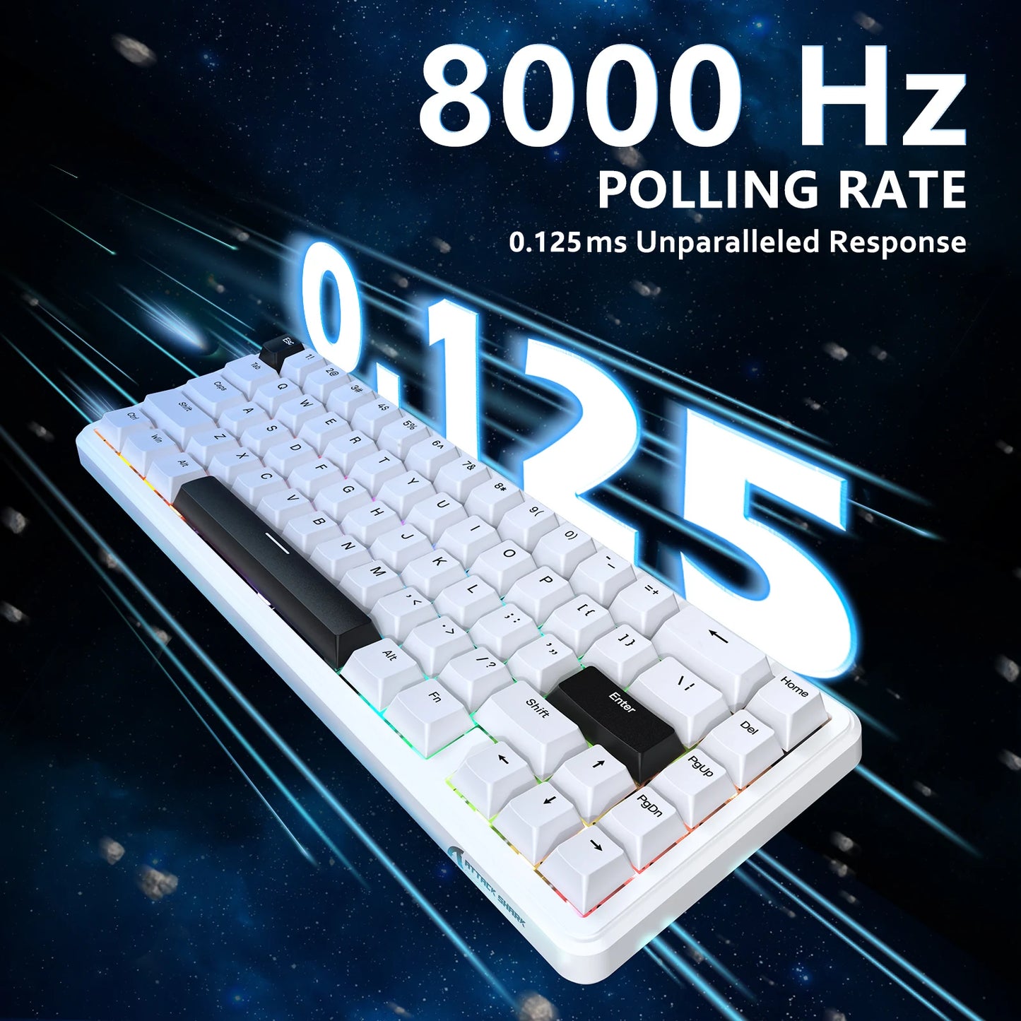Teclado Gaming com Fios ATTACK SHARK X65 HE com Switches Magnéticos, Rapid Trigger, 65% e Taxa de Polling de 8000 Hz