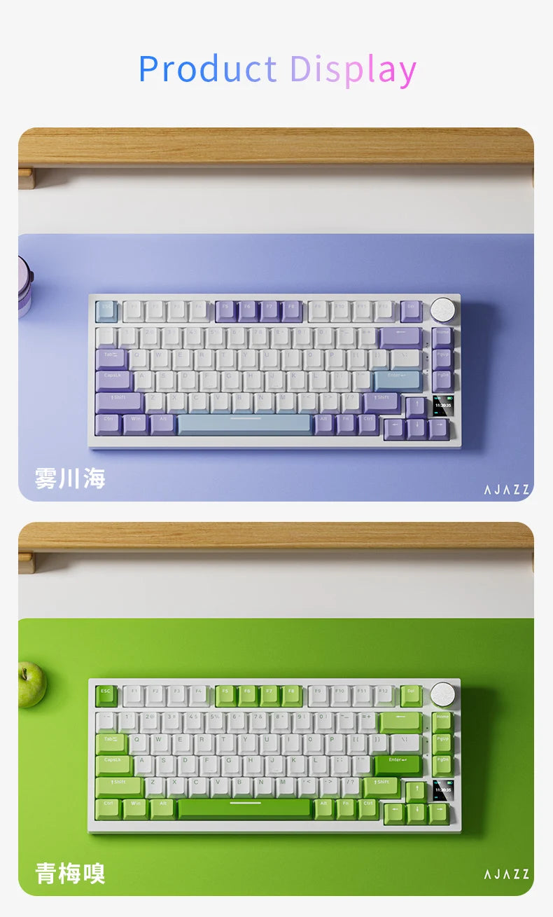 AJAZZ AK820 mechanische Tastatur, 70 % Kompaktlayout/RGB-Beleuchtung/Hot-Swap-fähige Switches, mit kabelgebundener, kabelloser und Bluetooth-Verbindung