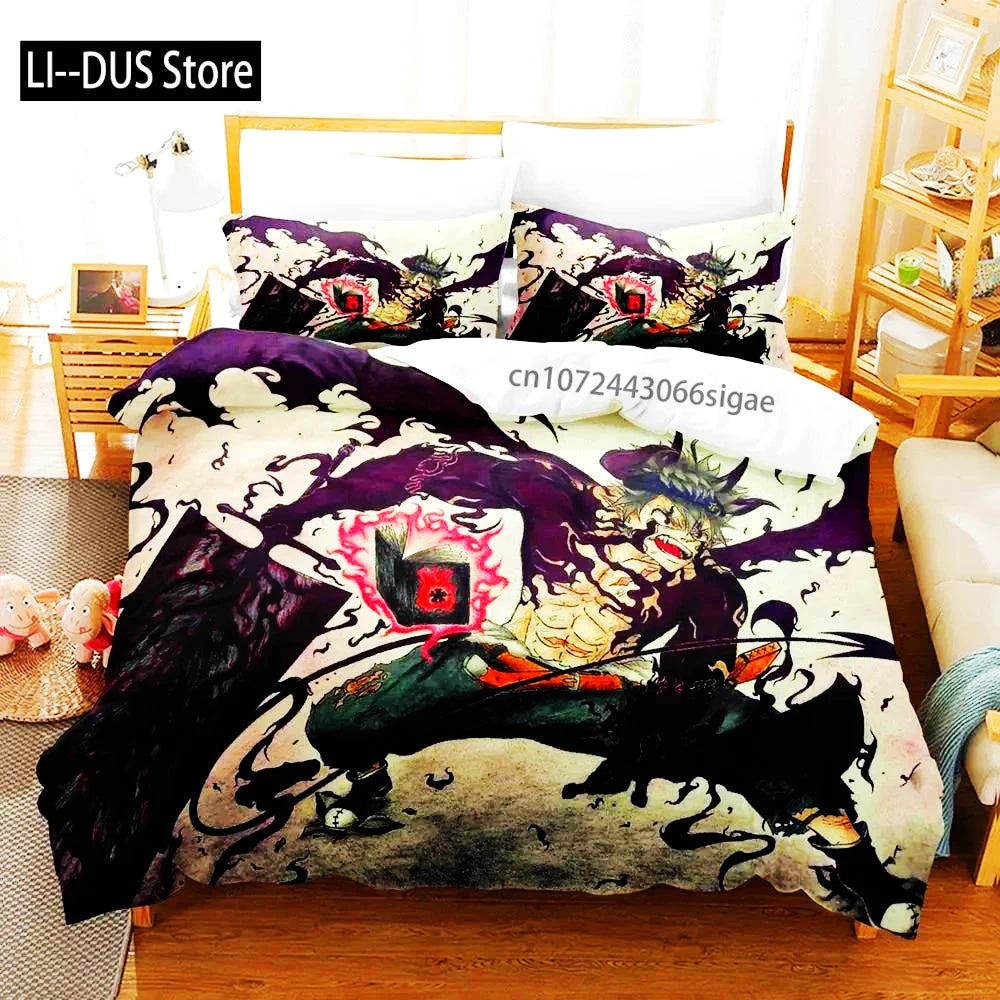 Black Clover Bettwäsche-Set Einzel Doppel Full Queen King Size Anime-Bettbezug-Set für Erwachsene und Jungen 2024 Deckenbezug Kissenbezug