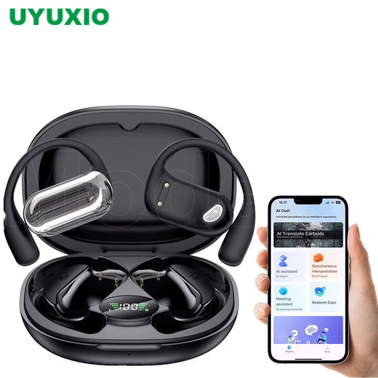 UYUXIO AI Translation Earbuds Real Time Translator Headphones, 144 Languages Smart Bluetooth Translator Earphones for Business