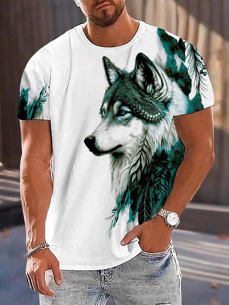 Different Pupil Wolf Print Men's T-shirt Daily Casual Urban Street Fashion Short-sleeved Summer Outdoor Sports Tee