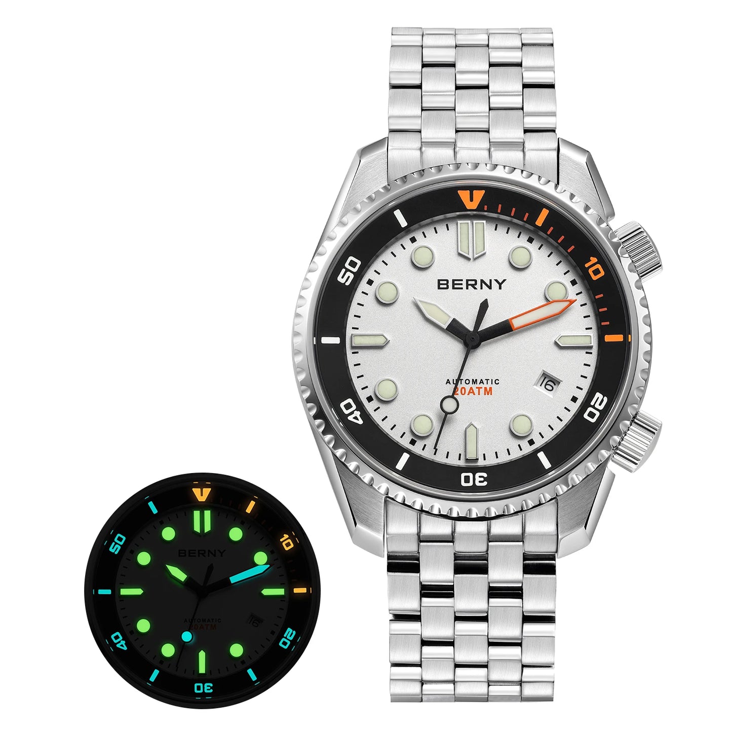 BERNY Automatic Diver Watch for Men Top Luxury Sapphire 316L Steel Blue Dial 200M Waterproof Mechanical Diving Men's Watches