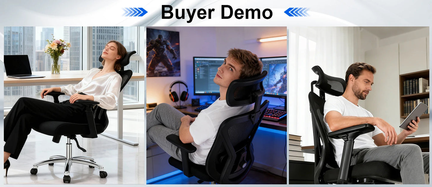 Durrafy Ergonomic Office Chair, Desk Chair With Headrest, Armrests, Swivel Chairs With 90°-130° Reclining Function (Lockable)