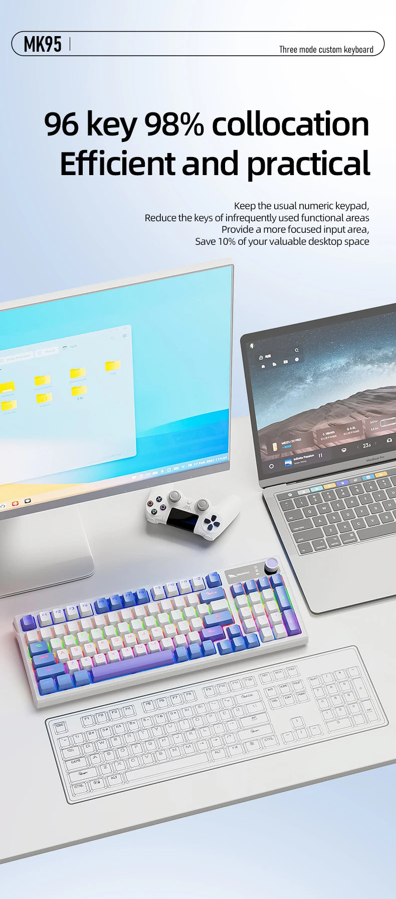 SMAILWOLF MK95 Bluetooth Wireless Three-Mode Mechanical Keyboard Korean Customized Office Gaming Laptop with RGB Lighting Effect