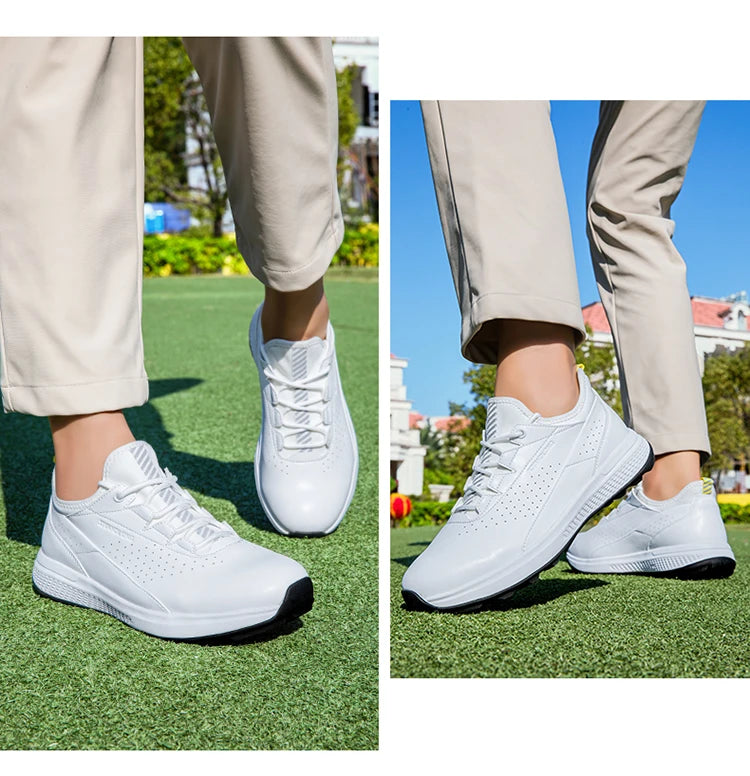Golf Sports Shoes for Men, Waterproof High-Quality Leather Golf Competition Sports Shoes, Formal Golf Course Training Shoes for Men