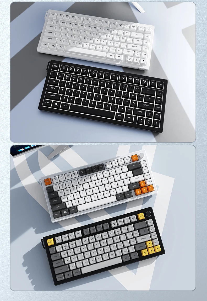 AJAZZ AF82 Low-Profile Electrostatic Keyboard 4000mAh Tri-Mode 75% Type-C Display Screen Keyboard Office Gaming E-sport