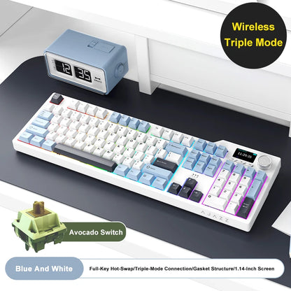 Novo teclado gaming AJAZZ AK35I V3 MAX tri-mode com fios, Bluetooth e sem fios, Gasket, hot swap completo, 104 teclas, teclado personalizado