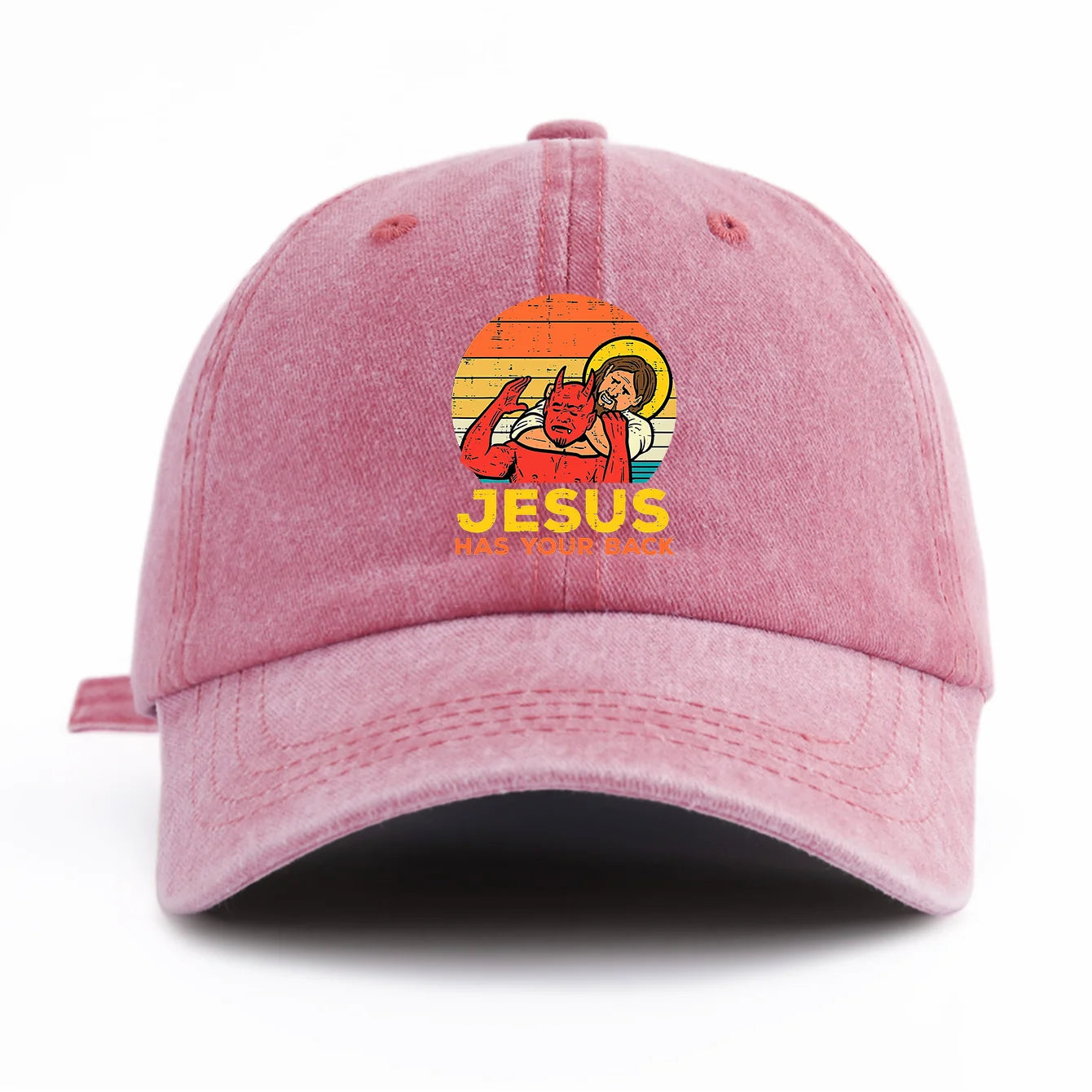 1pc JESUS HAS U BACK Print Washed Baseball Cap for Adults,Minimalist Retro Style Casual Soft Adjustable Dad Hat,Perfect As Gift