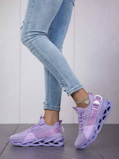 Zapatillas deportivas casual moradas de moda en oferta para mujer y hombre, calzado running con suela tipo blade, talla grande 48, ligeras y transpirables, zapatillas deportivas de malla para hombre