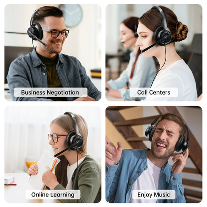 EKSA H8 Professional Office Headset with ENC Noise Cancelling Microphone – USB-A, USB-C & 3.5mm Wired Headphones for PC, Laptop & Mobile Phone