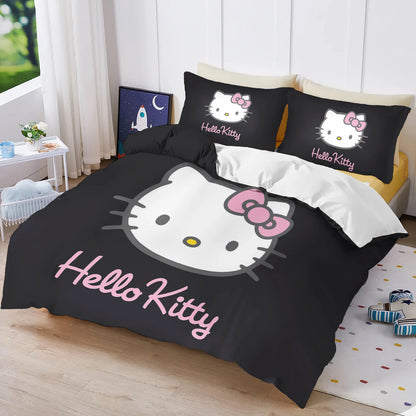 Hello Kitty Bettbezug-Set, 3D-Kinderbettwäsche, 3-teilig, 1 Bettdeckenbezug, King Size