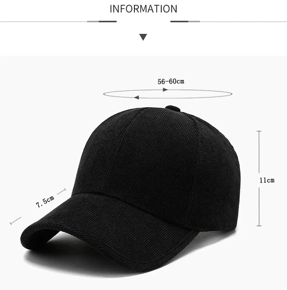 Trendy ArmyGreen Winter Baseball Caps For Men Luxury Women Corduroy Cap Snapback Hip Hop Trucker Hats Casquette Homme