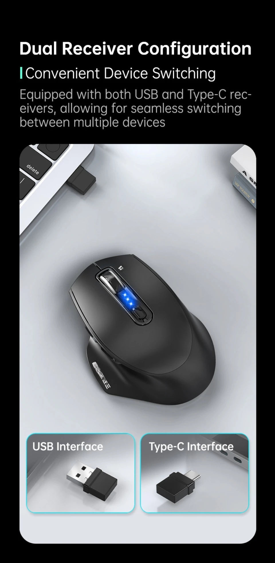 Mouse USB cablato con retroilluminazione RGB, silenzioso, ergonomico e DPI regolabile per desktop, laptop, PC, ufficio, gaming, casa e uso quotidiano al lavoro