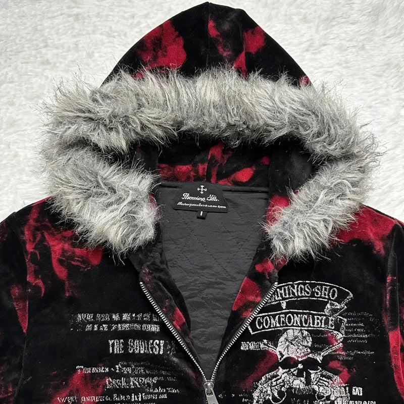 2026 New American Fashion Trend Goth Printed Zipper Hoodie Women Street Hip Hop Punk Rock Sweatshirt Unisex Casual Loose Hoodie