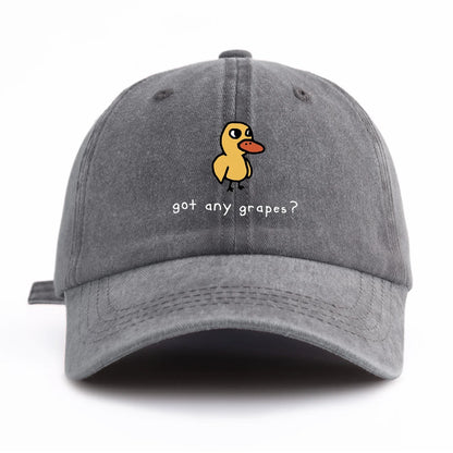 1pc GOT ANY GRAPES Print Washed Baseball Cap for Adults,Minimalist Retro Style Casual Soft Adjustable Dad Hat,Perfect As Gift