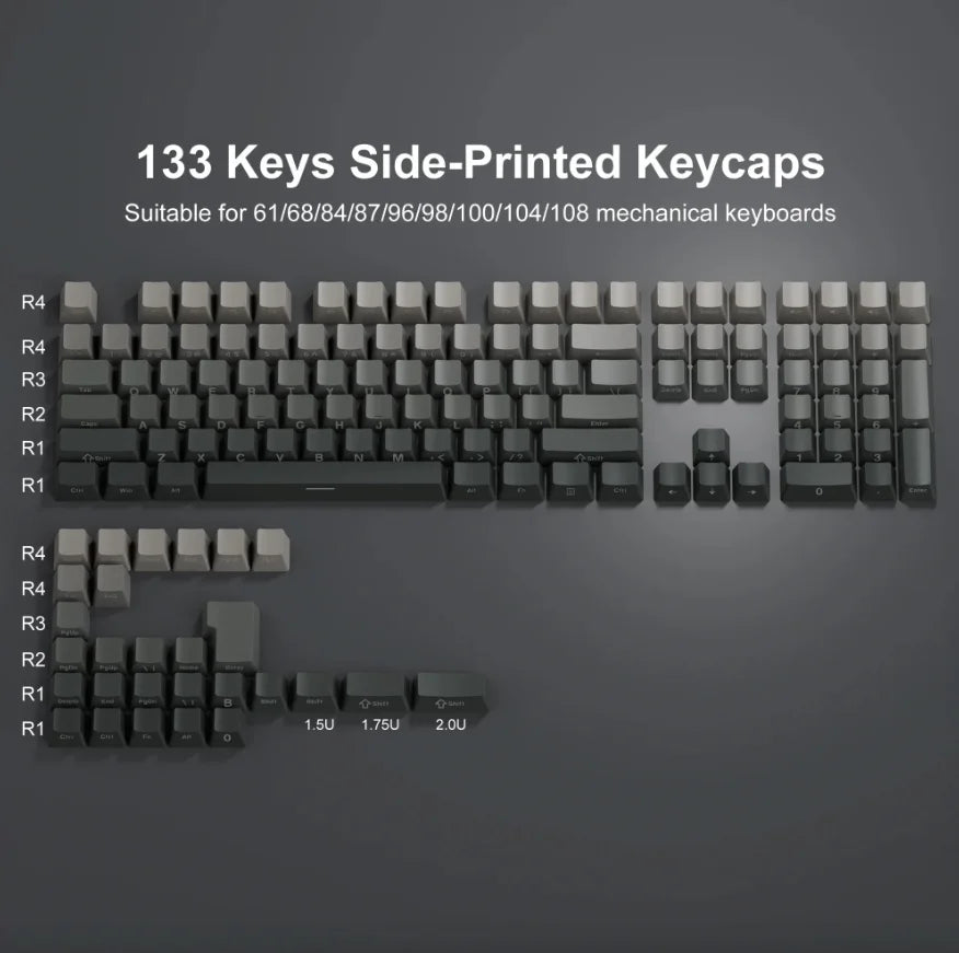 Nuovi keycap per tastiera meccanica da gaming 60/64/84/98/108 con switch MX, 135 tasti, profilo OEM, PBT, incisione laterale, sfumatura rosso e nero