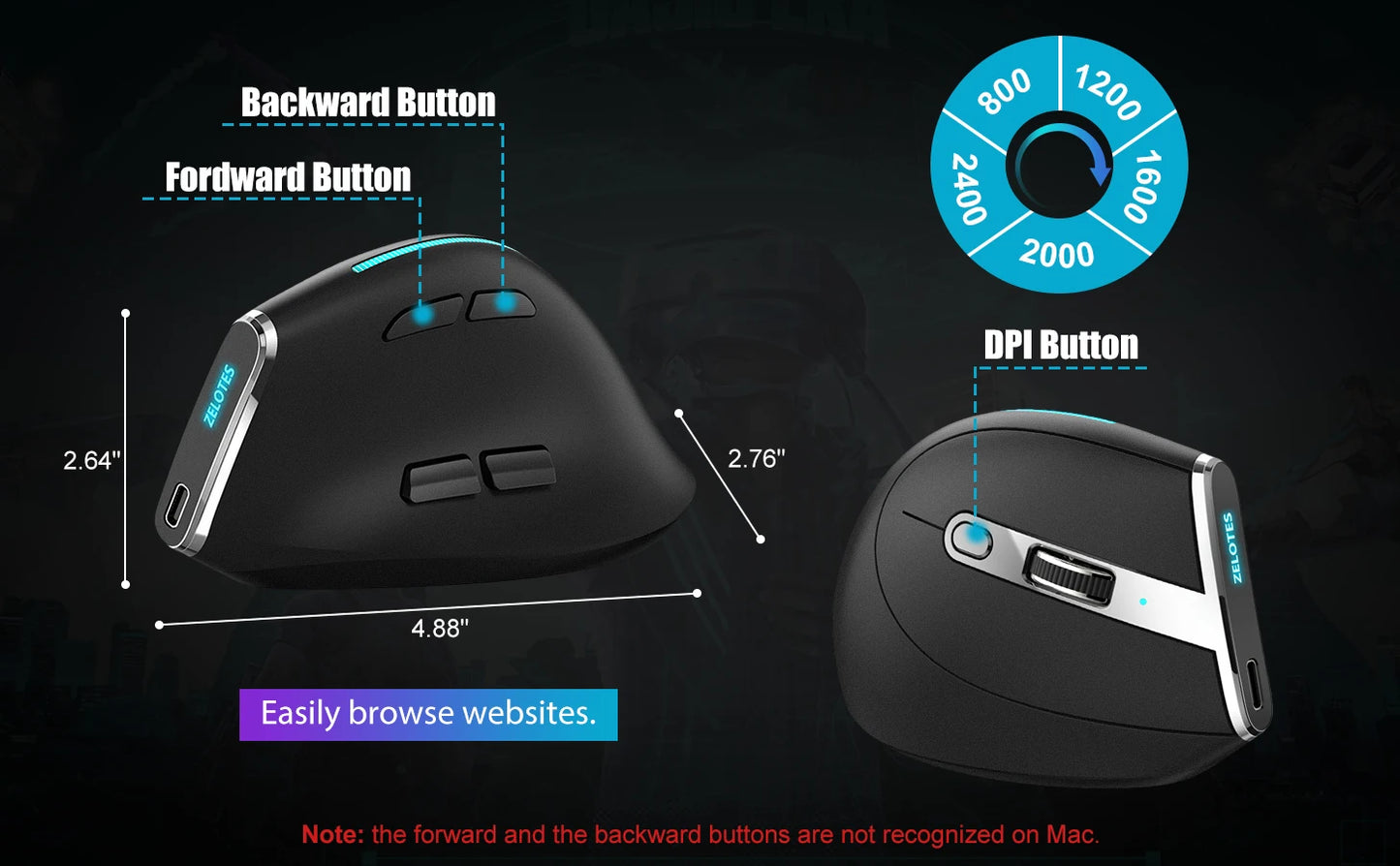 Lefon F26C Vertical Mouse, Wireless with OLED Screen, Bluetooth Ergonomic Mouse, Optical Rechargeable Gaming Mice for PC Laptop