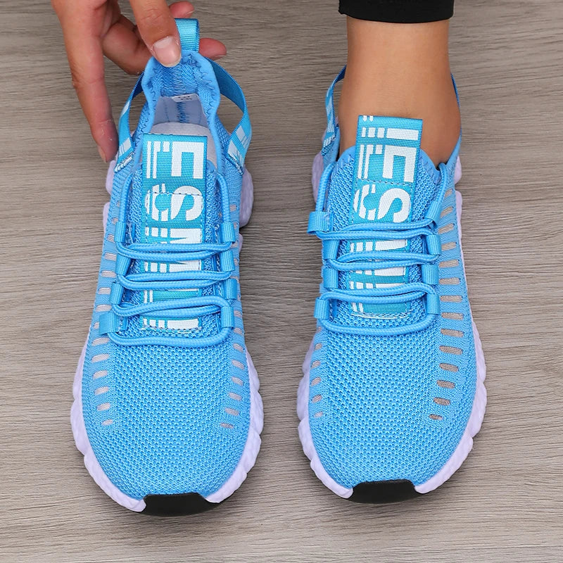 Women’s Sports Shoes Mesh Lightweight Soft Sole Jogging Strap Breathable Fashion Sports Walking Casual Tennis Flat Shoes for Men
