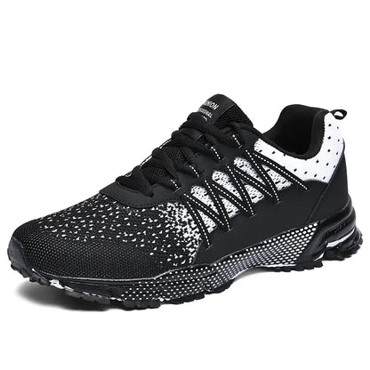 2025 Thick-Soled Sports Shoes Youth Mesh Breathable Running Shoes Trendy Spring Summer Korean Large Black and White Shoes Walk