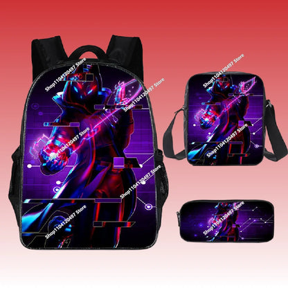 3-teiliges Set Fortnite-Gaming-Rucksack, Anime-Cartoon, große Kapazität, Schultaschen für Schüler, Federmäppchen, Kawaii-Lunchbag, Geburtstagsgeschenke