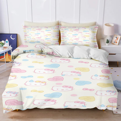 Hello Kitty Bettbezug-Set, 3D-Kinderbettwäsche, 3-teilig, 1 Bettdeckenbezug, King Size