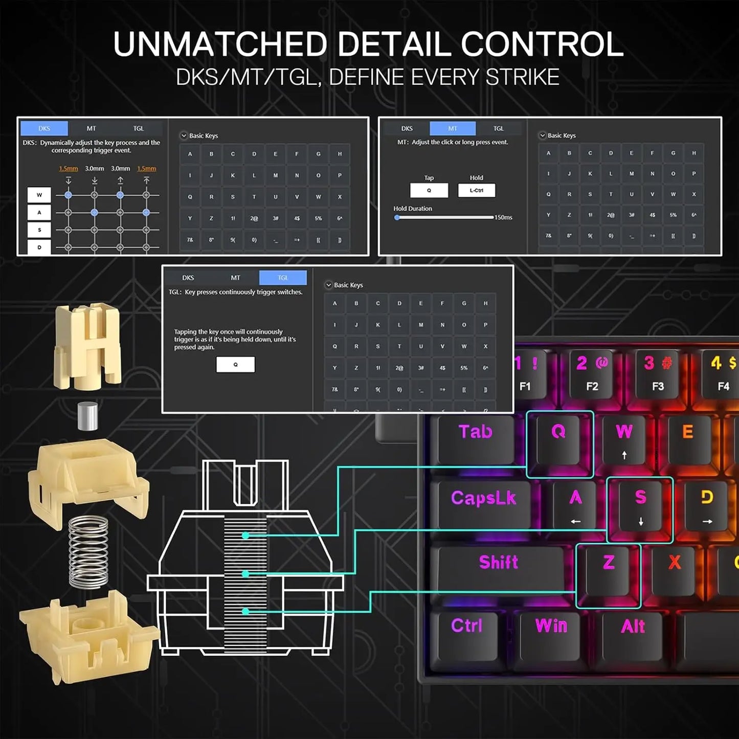 Redragon K617 HE Rapid Trigger Gaming Keyboard, 60% 61 Keys Wired Mechanical Keyboard, Dedicated Hall Effect Magnetic Switch