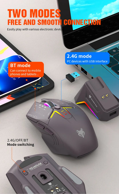 Ratón XUNSVFOX H2 inalámbrico Bluetooth de doble modo con iluminación RGB, para portátil, gaming y oficina, con carga magnética