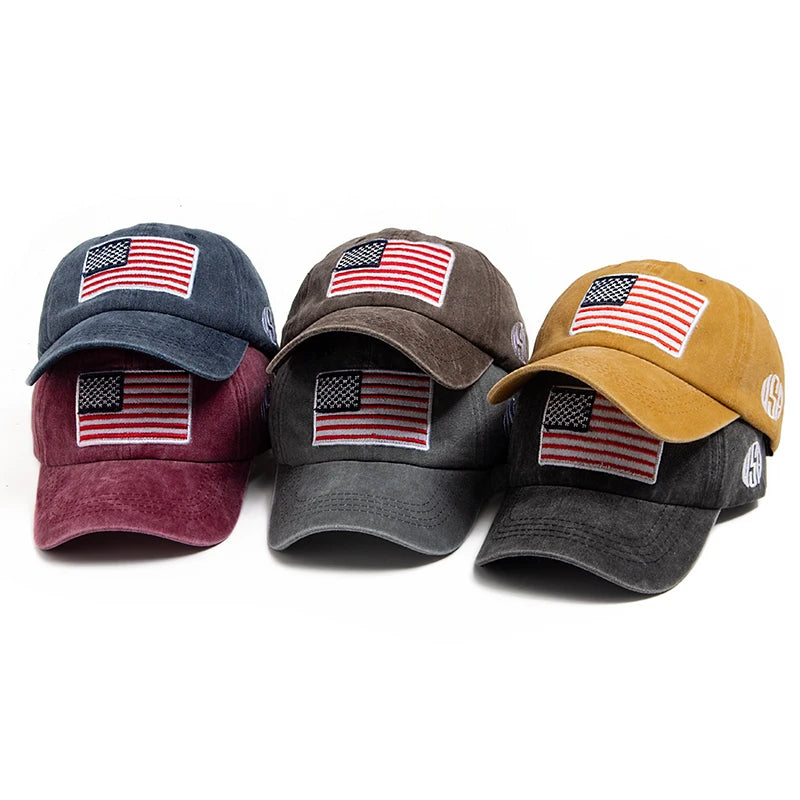 USA Flag Men's Baseball Cap Retro Embroidery Washed Cotton Dad Hats Fashion Women Hip Hop Caps Summer Outdoor Sun Visor Hat