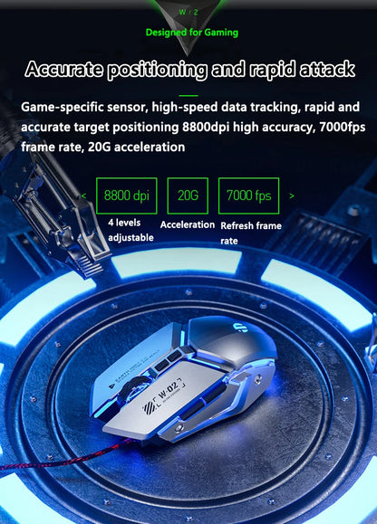 Inphic W2 2nd Generation USB Wired Gaming Mouse Silent Click Metal Style 6-key Macro Programming 8800DPI