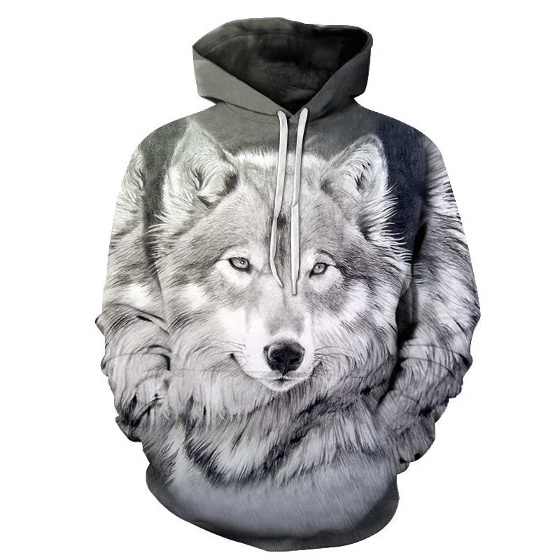 2023 Herren-Oversize-Hoodie mit 3D-Wolf- und Tiermotiv, wilder Krieger, modisches Sweatshirt, locker sitzender Streetwear-Trainingsanzug für Fitness