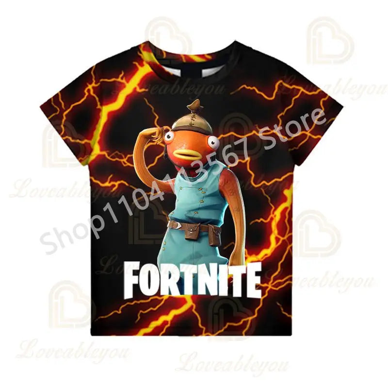 Kinder 100-160cm Hot Sale F-Fortnited Sommer-T-Shirt für Jungen und Kleinkinder, lustige Gaming-T-Shirts, modisches Geburtstagsgeschenk für Mädchen und Jungen