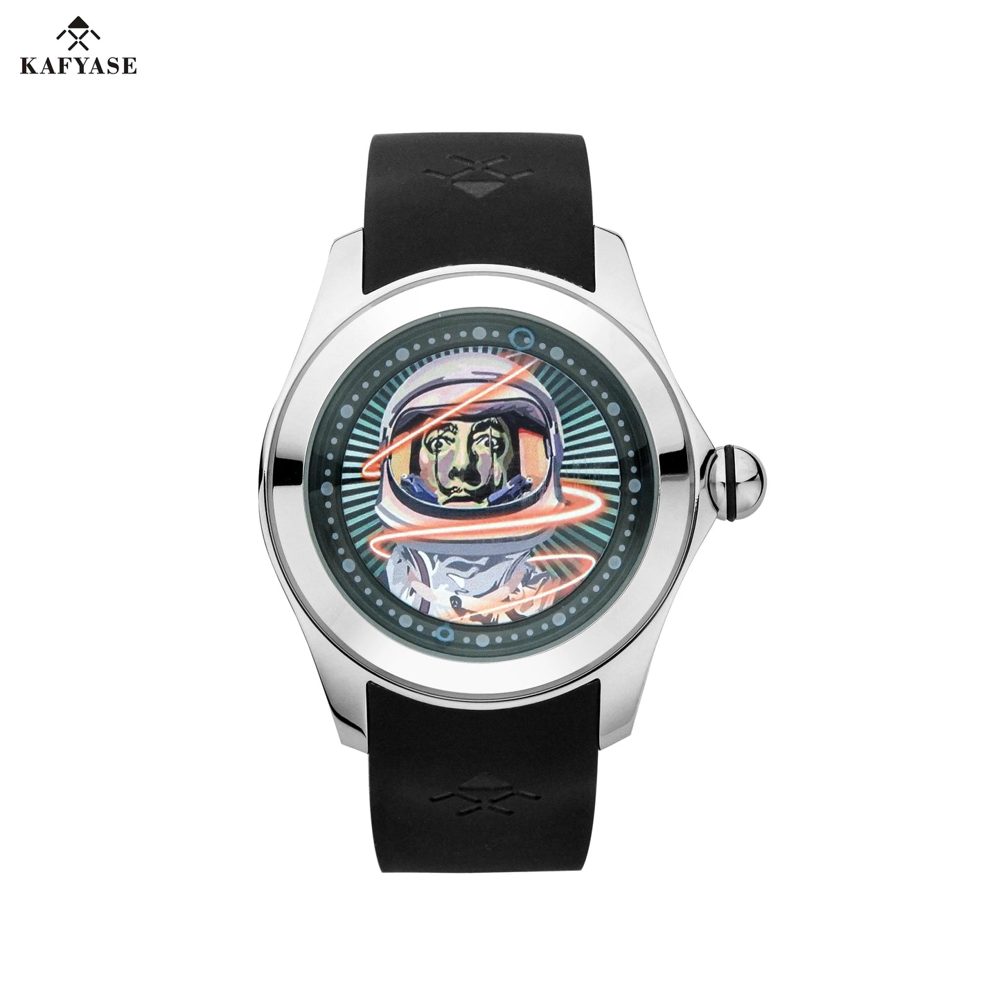 KAFYASE Fashion Earth Bubble Rubber Automatic Watches Luxury Men 46mm Mechanical Wristwatches Art Eye Ball Dial Classic Watch