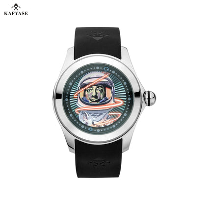 KAFYASE Fashion Earth Bubble Rubber Automatic Watches Luxury Men 46mm Mechanical Wristwatches Art Eye Ball Dial Classic Watch