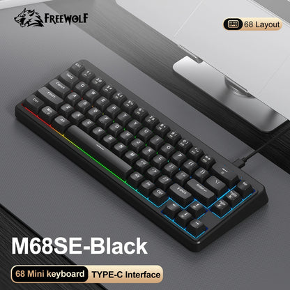FREEWOLF M68SE Mechanical Feel Keyboard 68 Keys Mini Wired Compact Keyboard Silent for Laptops, Gaming and Office Use