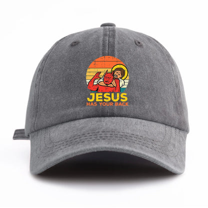 1pc JESUS HAS U BACK Print Washed Baseball Cap for Adults,Minimalist Retro Style Casual Soft Adjustable Dad Hat,Perfect As Gift