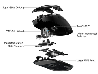 MCHOSE A7 V2 lengva belaidė žaidimų pelė su dvigubu 8,000Hz apklausos dažniu, PAW3950 TI, žaidimams, esportui ir biurui