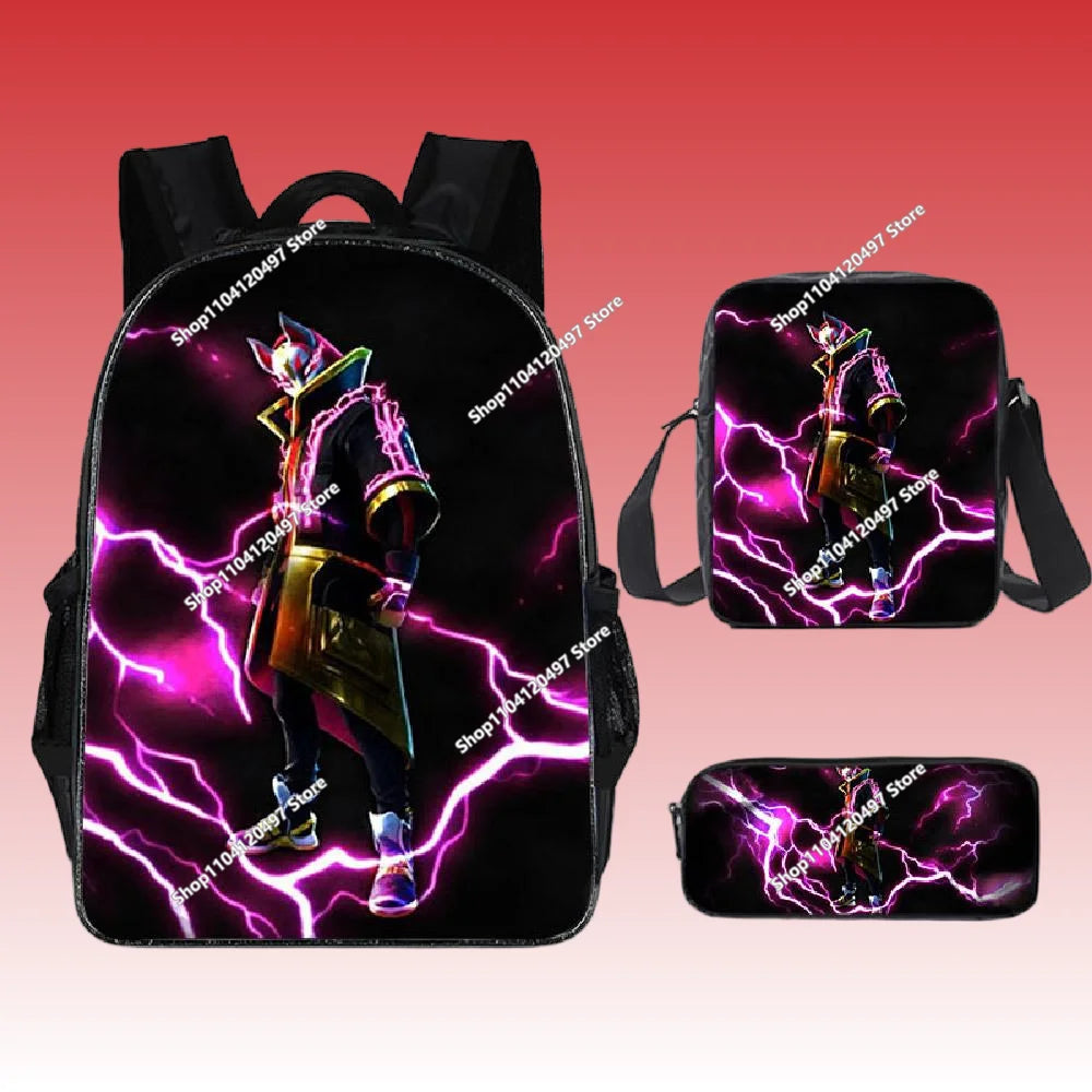 3-teiliges Set Fortnite-Gaming-Rucksack, Anime-Cartoon, große Kapazität, Schultaschen für Schüler, Federmäppchen, Kawaii-Lunchbag, Geburtstagsgeschenke