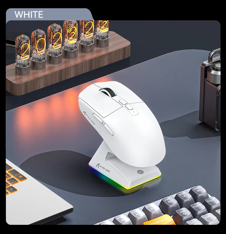 Attack Shark X6 Lightweight Wireless Gaming Mouse with 3 Mode Up to 26K DPI RGB Backlight Charging Base for Laptop Desktop