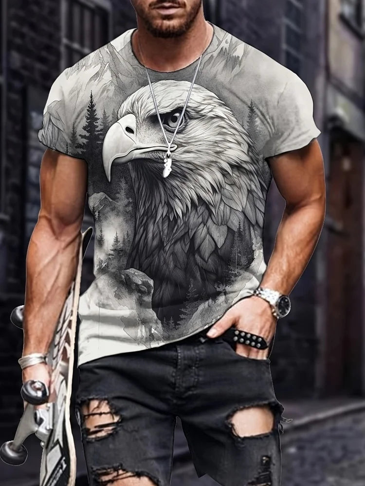 Patriotisches Herren-T-Shirt mit 3D-Adlerprint, lässiger Rundhalsausschnitt, kurzärmeliger Pullover für Sommermode und Outdoor-Aktivitäten, Herrenbekleidung