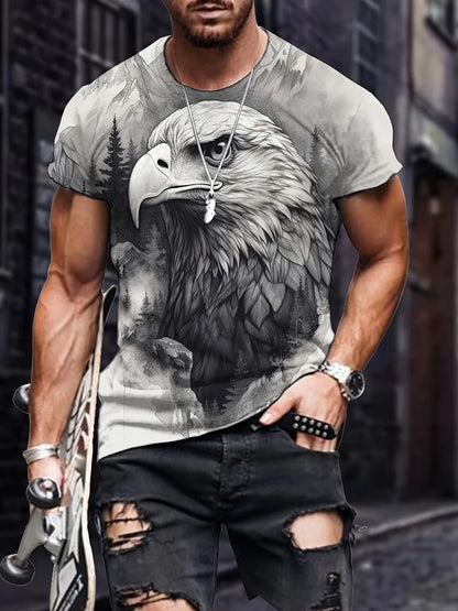 Patriotisches Herren-T-Shirt mit 3D-Adlerprint, lässiger Rundhalsausschnitt, kurzärmeliger Pullover für Sommermode und Outdoor-Aktivitäten, Herrenbekleidung
