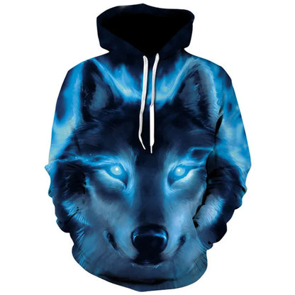 2023 Herren-Oversize-Hoodie mit 3D-Wolf- und Tiermotiv, wilder Krieger, modisches Sweatshirt, locker sitzender Streetwear-Trainingsanzug für Fitness