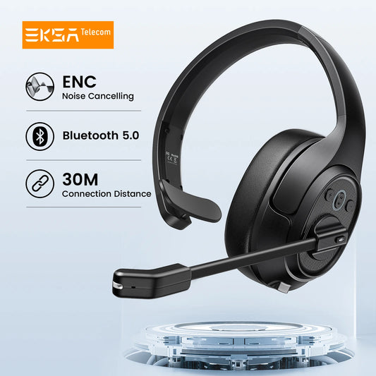 EKSA H1 Bluetooth 5.0 Headset Wireless Headphones With Mic Ai ENC Noise Cancelling Office Earphones For Driver Call Center Skype