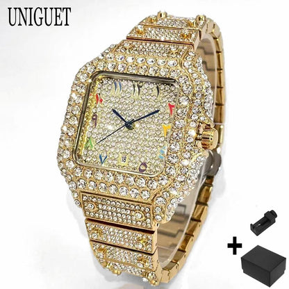 Hot Fashion Luxury Brand UNIGUET Womens Watch Elegant Pink Diamond Small Dial BlingBling Quartz Ladies Mini Iced Wristwatch Gift