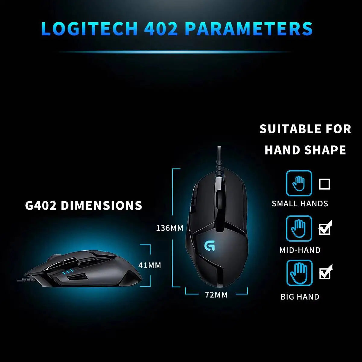 Logitech G402 kabelgebundene Gaming-Maus, 32-Bit-ARM-Prozessor, 8 Tasten, 500 IPS, rutschfest, für ganztägige Gaming- und Arbeitssessions