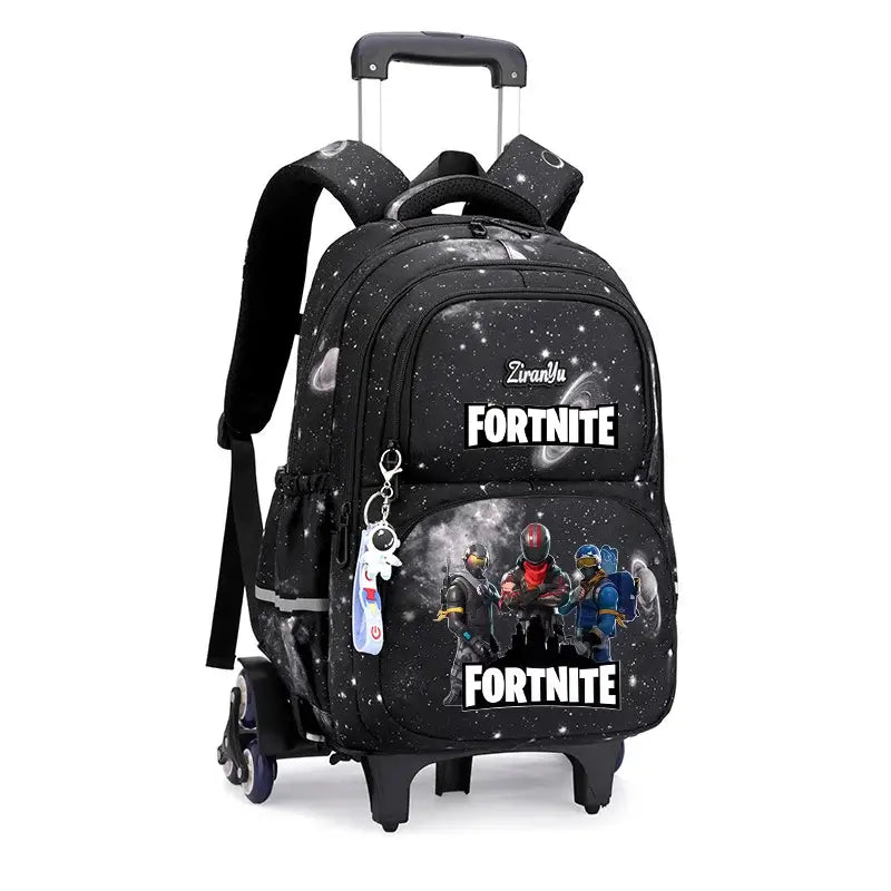 Fortnite-Trolleytasche – leichtes Treppensteigen, Anime-Design, wasserfester Rucksack mit Rollen, großes Fassungsvermögen, Schultasche für Schüler, lässige Reisetasche