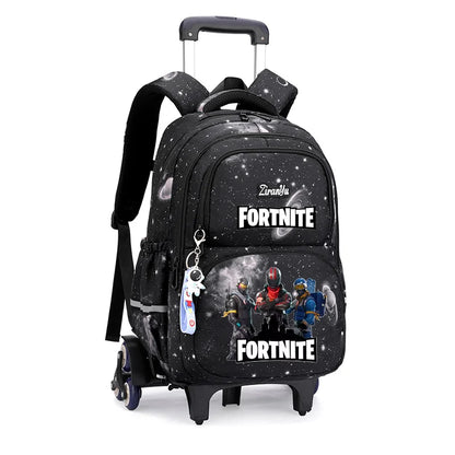 Fortnite-Trolleytasche – leichtes Treppensteigen, Anime-Design, wasserfester Rucksack mit Rollen, großes Fassungsvermögen, Schultasche für Schüler, lässige Reisetasche