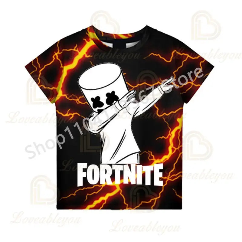 Kinder 100-160cm Hot Sale F-Fortnited Sommer-T-Shirt für Jungen und Kleinkinder, lustige Gaming-T-Shirts, modisches Geburtstagsgeschenk für Mädchen und Jungen
