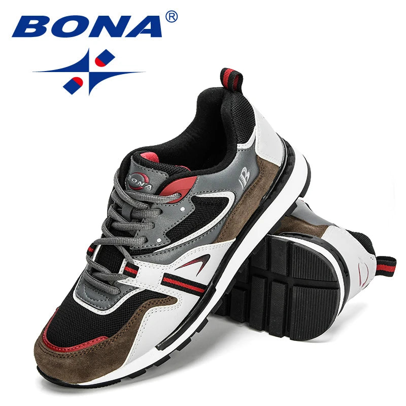BONA Nuevos diseñadores Zapatillas deportivas de cuero de acción para hombre, calzado de running, tenis masculinos para caminar, fitness moderno