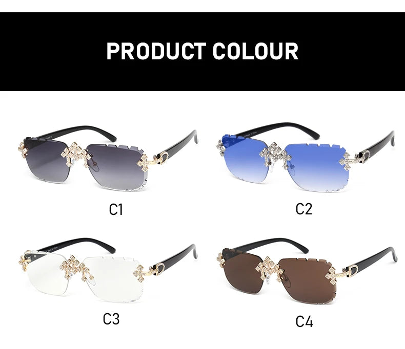 2025 Fashion Square Rimless Sunglasses For Women Cross Diamond Metal Frame Luxury Eyewear Cut Lens UV400 Shades Sun Glasses